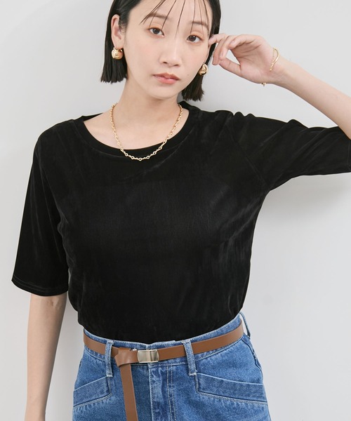 VIS（ビス）の「シーアベロア5部袖プルオーバー（Tシャツ/カットソー・レディース・ブラック/キナリ/チャコールグレー・FREE）」の6枚目の写真
