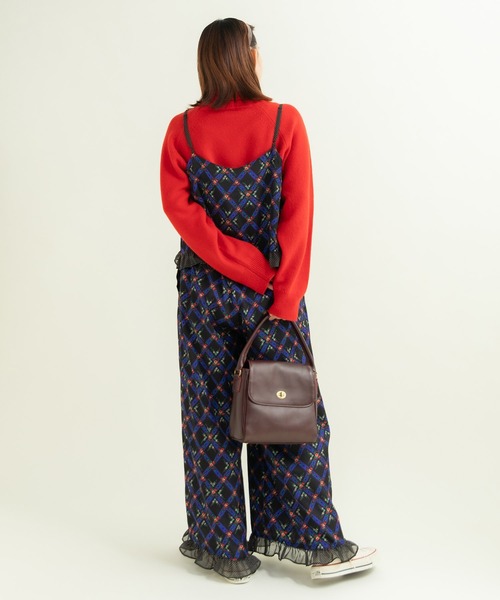 Dot＆Stripes CHILD WOMAN（ドットアンドストライプス　チャイルドウーマン）の「チェックフラワープリント 裾フリルパンツ（その他パンツ・レディース・ブラック/アイボリー・FREE）」の11枚目の写真