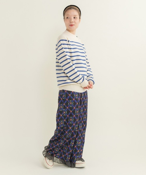 Dot＆Stripes CHILD WOMAN（ドットアンドストライプス　チャイルドウーマン）の「チェックフラワープリント 裾フリルパンツ（その他パンツ・レディース・ブラック/アイボリー・FREE）」の13枚目の写真
