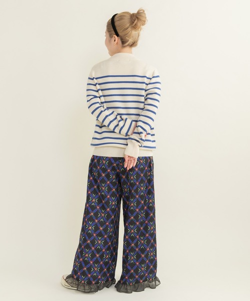 Dot＆Stripes CHILD WOMAN（ドットアンドストライプス　チャイルドウーマン）の「チェックフラワープリント 裾フリルパンツ（その他パンツ・レディース・ブラック/アイボリー・FREE）」の14枚目の写真