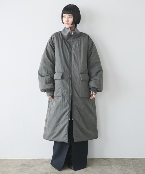 セール】撥水加工リブカラー中綿ロングコート（ダウンジャケット