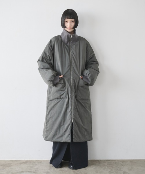 セール】撥水加工リブカラー中綿ロングコート（ダウンジャケット