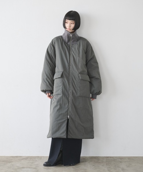 セール】撥水加工リブカラー中綿ロングコート（ダウンジャケット