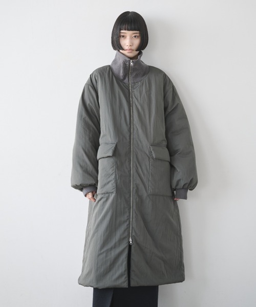 セール】撥水加工リブカラー中綿ロングコート（ダウンジャケット