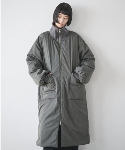 セール】撥水加工リブカラー中綿ロングコート（ダウンジャケット
