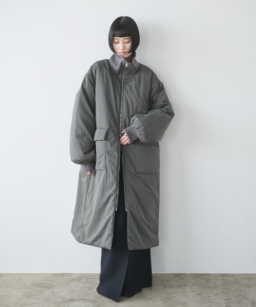 セール】撥水加工リブカラー中綿ロングコート（ダウンジャケット