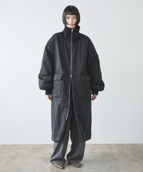 セール】撥水加工リブカラー中綿ロングコート（ダウンジャケット