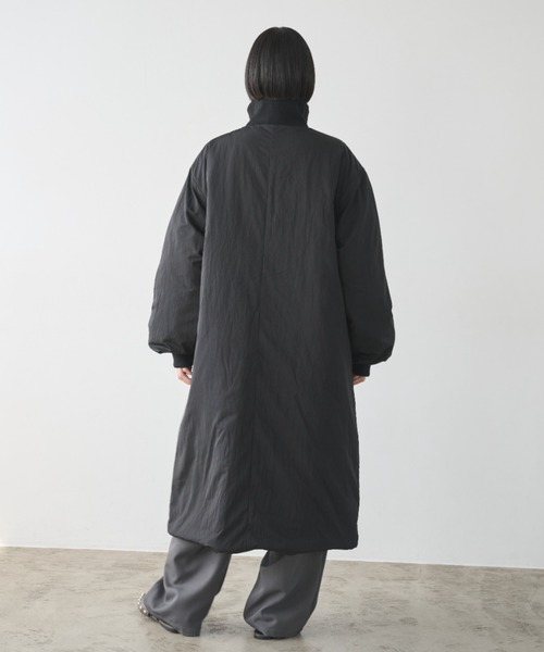 セール】撥水加工リブカラー中綿ロングコート（ダウンジャケット