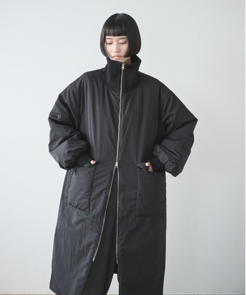 セール】撥水加工リブカラー中綿ロングコート（ダウンジャケット