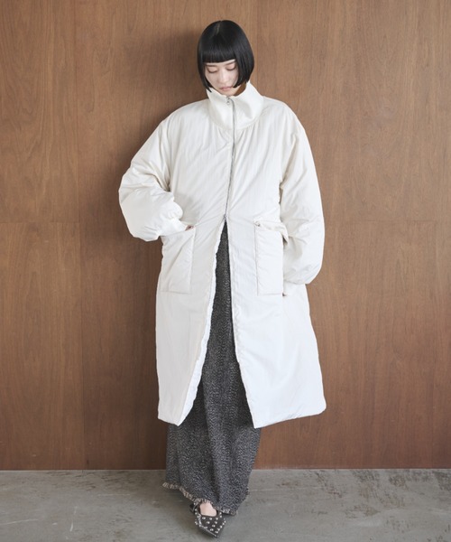 新品❣️ロゴ入り中綿ライナー付きコート セール】撥水加工リブカラー中綿ロングコート（ダウンジャケット