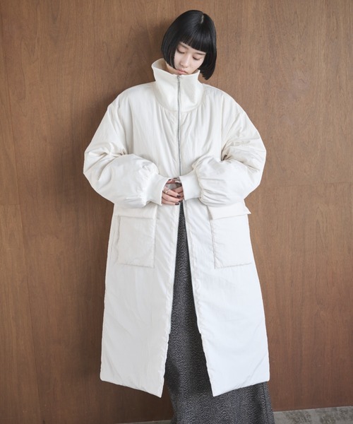 セール】撥水加工リブカラー中綿ロングコート（ダウンジャケット