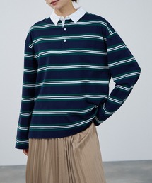 ラガーシャツ 長袖」に該当するブルー・ネイビー/青色系のファッション