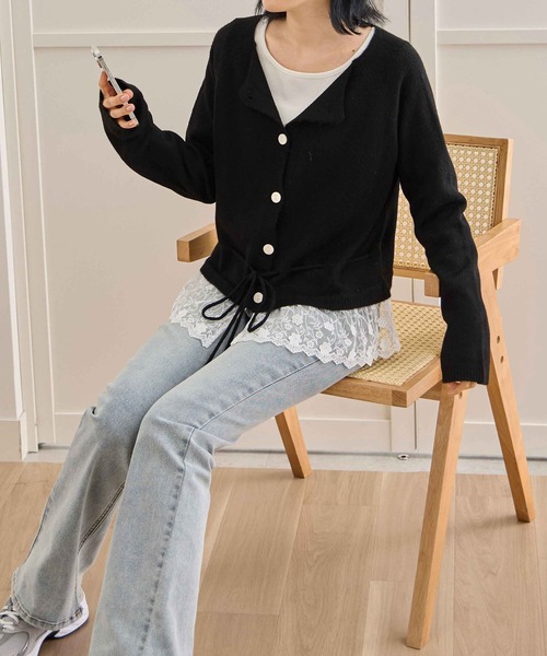 セール】裾レースドッキングカーディガン（カーディガン/ボレロ