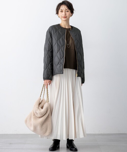 セール】中綿パディング コンパクト アウター（ノーカラージャケット