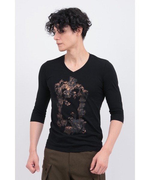TORNADO MART(トルネードマート)の「フラワーフレームプリント7ブソデカットソー(Tシャツ/カットソー・メンズ・ホワイト/ブラック・M/L)」の1枚目の写真