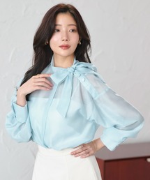 RUIRUE BOUTIQUE（ルイルエブティック）の「洗える ｜ アシンメトリー ボウタイ シアー ブラウス  ｜ 長袖 シアーブラウス トップス シャツ ボウタイブラウス（シャツ/ブラウス・レディース）」