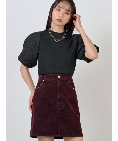 MURUA(ムルーア)の「テレコドッキングジャガードトップス(Tシャツ/カットソー・レディース・ブラック/ホワイト/ブラウン・FREE)」の1枚目の写真