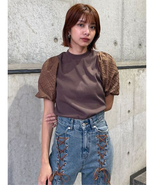 MURUA(ムルーア)の「テレコドッキングジャガードトップス(Tシャツ/カットソー・レディース・ブラック/ホワイト/ブラウン・FREE)」の13枚目の写真