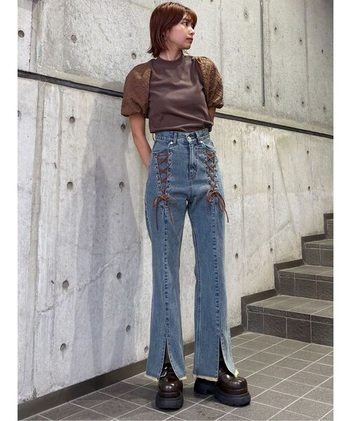 MURUA(ムルーア)の「テレコドッキングジャガードトップス(Tシャツ/カットソー・レディース・ブラック/ホワイト/ブラウン・FREE)」の16枚目の写真