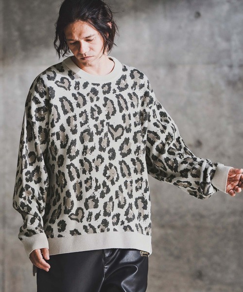 GLIMCLAP（グリムクラップ）の「mn3181-Illusionism Leopard Pattern Knit ニット(192-040-gla-cf)（ニット/セーター・メンズ・ブラック/ベージュ/アイボリー/グレー系その他・S/M/L）」の2枚目の写真