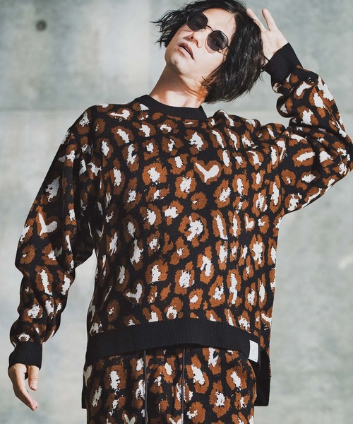GLIMCLAP（グリムクラップ）の「mn3181-Illusionism Leopard Pattern Knit ニット(192-040-gla-cf)（ニット/セーター・メンズ・ブラック/ベージュ/アイボリー/グレー系その他・S/M/L）」の3枚目の写真