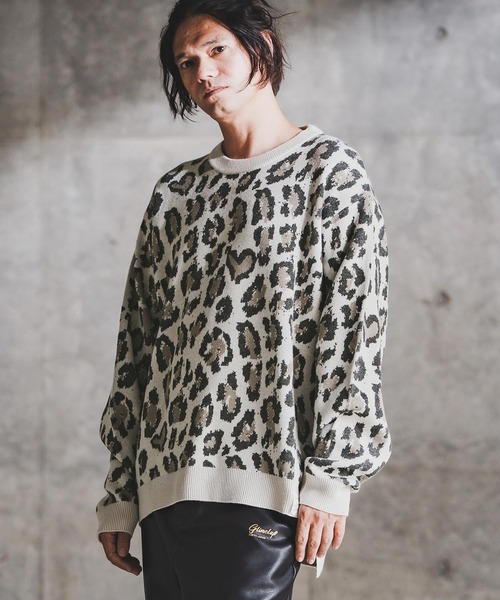 GLIMCLAP（グリムクラップ）の「mn3181-Illusionism Leopard Pattern Knit ニット(192-040-gla-cf)（ニット/セーター・メンズ・ブラック/ベージュ/アイボリー/グレー系その他・S/M/L）」の5枚目の写真