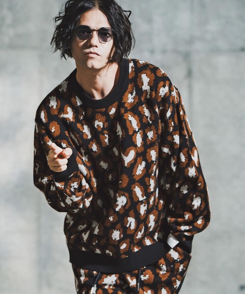 GLIMCLAP（グリムクラップ）の「mn3181-Illusionism Leopard Pattern Knit ニット(192-040-gla-cf)（ニット/セーター・メンズ・ブラック/ベージュ/アイボリー/グレー系その他・S/M/L）」の6枚目の写真