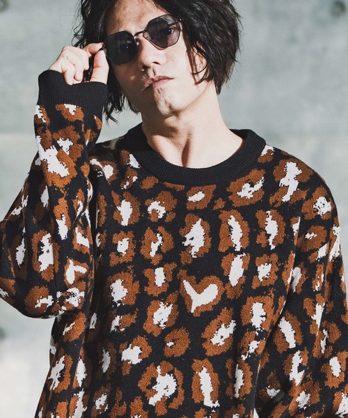 GLIMCLAP（グリムクラップ）の「mn3181-Illusionism Leopard Pattern Knit ニット(192-040-gla-cf)（ニット/セーター・メンズ・ブラック/ベージュ/アイボリー/グレー系その他・S/M/L）」の7枚目の写真