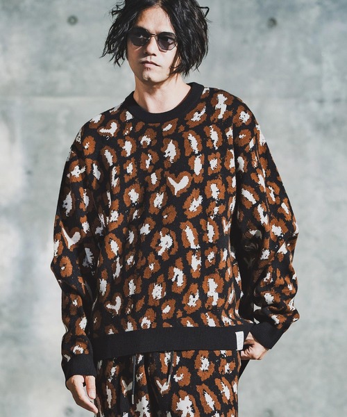 GLIMCLAP（グリムクラップ）の「mn3181-Illusionism Leopard Pattern Knit ニット(192-040-gla-cf)（ニット/セーター・メンズ・ブラック/ベージュ/アイボリー/グレー系その他・S/M/L）」の8枚目の写真