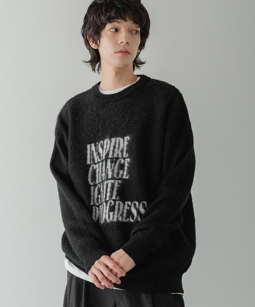 LOWRYS FARM（ローリーズファーム）の「【LFM(U)】シャギーロゴニットプルオーバー　606796（ニット/セーター・メンズ・ブラック/グレー/ブラウン・FREE）」の2枚目の写真