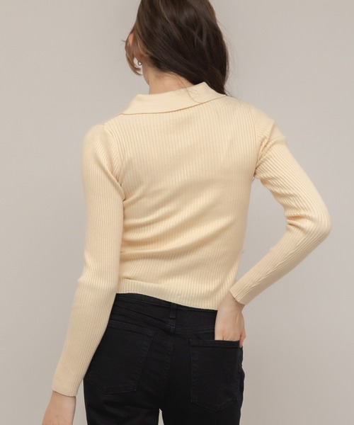 HEILIS(ヘイリス)の「ダブルジップリブニットトップス / ベージュ ブラック グレー ニット トップス 長袖 リブ 秋服 冬服 ダブルジップ ノームコア コンパクト クロップド 韓国 カーディガン(ニット/セーター・レディース・ブラック/グレー/ベージュ・FREE)」の7枚目の写真