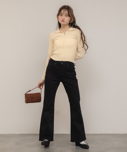 HEILIS(ヘイリス)の「ダブルジップリブニットトップス / ベージュ ブラック グレー ニット トップス 長袖 リブ 秋服 冬服 ダブルジップ ノームコア コンパクト クロップド 韓国 カーディガン(ニット/セーター・レディース・ブラック/グレー/ベージュ・FREE)」の8枚目の写真