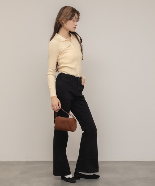 HEILIS(ヘイリス)の「ダブルジップリブニットトップス / ベージュ ブラック グレー ニット トップス 長袖 リブ 秋服 冬服 ダブルジップ ノームコア コンパクト クロップド 韓国 カーディガン(ニット/セーター・レディース・ブラック/グレー/ベージュ・FREE)」の10枚目の写真