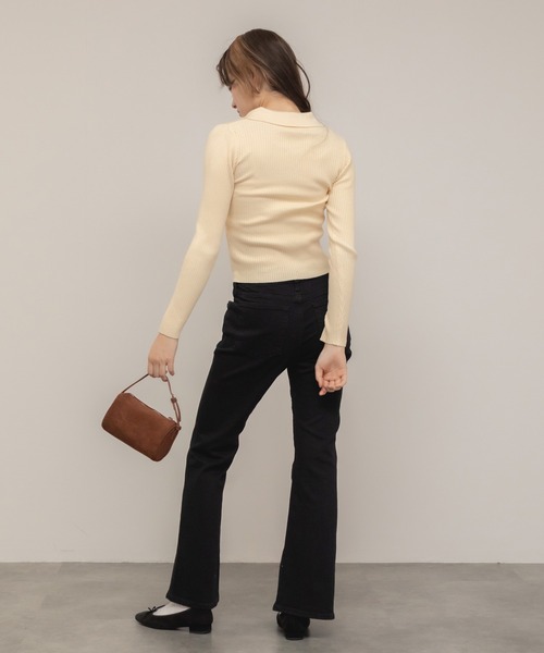 HEILIS(ヘイリス)の「ダブルジップリブニットトップス / ベージュ ブラック グレー ニット トップス 長袖 リブ 秋服 冬服 ダブルジップ ノームコア コンパクト クロップド 韓国 カーディガン(ニット/セーター・レディース・ブラック/グレー/ベージュ・FREE)」の12枚目の写真