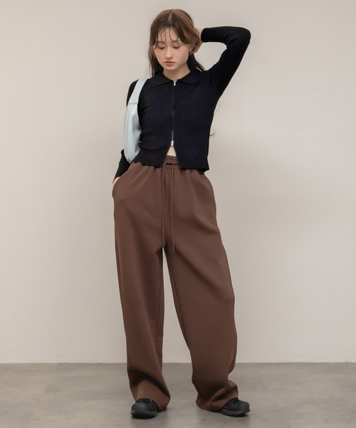HEILIS(ヘイリス)の「ダブルジップリブニットトップス / ベージュ ブラック グレー ニット トップス 長袖 リブ 秋服 冬服 ダブルジップ ノームコア コンパクト クロップド 韓国 カーディガン(ニット/セーター・レディース・ブラック/グレー/ベージュ・FREE)」の19枚目の写真