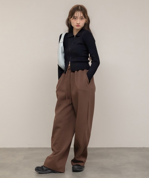HEILIS(ヘイリス)の「ダブルジップリブニットトップス / ベージュ ブラック グレー ニット トップス 長袖 リブ 秋服 冬服 ダブルジップ ノームコア コンパクト クロップド 韓国 カーディガン(ニット/セーター・レディース・ブラック/グレー/ベージュ・FREE)」の20枚目の写真