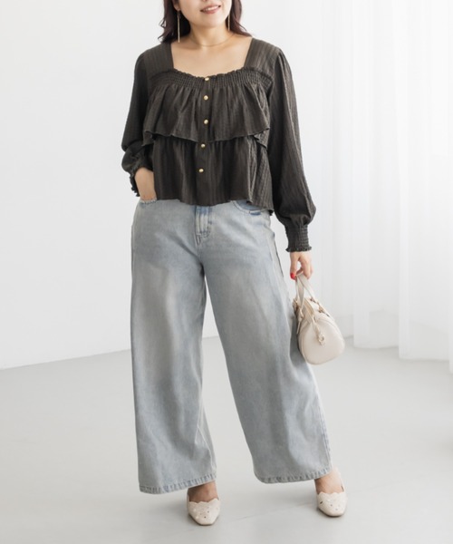 CLETTE（クレット）の「CLETTEオリジナルボタンデザイン長袖ティアードプルオーバー（Tシャツ/カットソー・レディース・ブラウン/チャコールグレー/アイボリー・LL/4L/3L）」の10枚目の写真