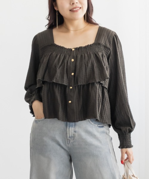 CLETTE（クレット）の「CLETTEオリジナルボタンデザイン長袖ティアードプルオーバー（Tシャツ/カットソー・レディース・ブラウン/チャコールグレー/アイボリー・LL/4L/3L）」の13枚目の写真