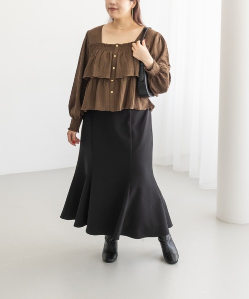 CLETTE（クレット）の「CLETTEオリジナルボタンデザイン長袖ティアードプルオーバー（Tシャツ/カットソー・レディース・ブラウン/チャコールグレー/アイボリー・LL/4L/3L）」の17枚目の写真