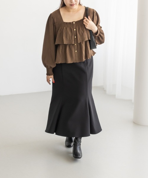 CLETTE（クレット）の「CLETTEオリジナルボタンデザイン長袖ティアードプルオーバー（Tシャツ/カットソー・レディース・ブラウン/チャコールグレー/アイボリー・LL/4L/3L）」の20枚目の写真