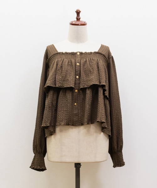 CLETTE（クレット）の「CLETTEオリジナルボタンデザイン長袖ティアードプルオーバー（Tシャツ/カットソー・レディース・ブラウン/チャコールグレー/アイボリー・LL/4L/3L）」の19枚目の写真