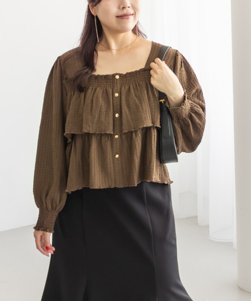 CLETTE（クレット）の「CLETTEオリジナルボタンデザイン長袖ティアードプルオーバー（Tシャツ/カットソー・レディース・ブラウン/チャコールグレー/アイボリー・LL/4L/3L）」の16枚目の写真