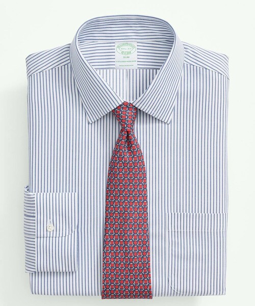 BROOKS BROTHERS(ブルックスブラザーズ)の「Brooks Brothers Explorer コットンブレンド ストライプ ドレスシャツ Slim Fit(ビジネスシャツ・メンズ・ネイビー・14 1/2-31/15-31/15-32/15-33/15 1/2-31/15 1/2-32/15 1/2-33/16-31/16-32/16-33/16 1/2-33/16 1/2-32)」の1枚目の写真
