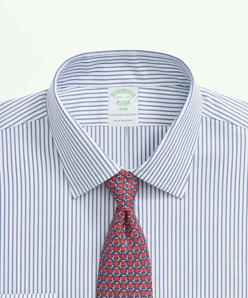 BROOKS BROTHERS(ブルックスブラザーズ)の「Brooks Brothers Explorer コットンブレンド ストライプ ドレスシャツ Slim Fit(ビジネスシャツ・メンズ・ネイビー・14 1/2-31/15-31/15-32/15-33/15 1/2-31/15 1/2-32/15 1/2-33/16-31/16-32/16-33/16 1/2-33/16 1/2-32)」の2枚目の写真