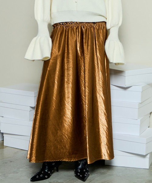 MAISON SPECIAL(メゾンスペシャル)の「Metallic Flare Skirt / メタリックフレアスカート(スカート・レディース・ブラック/シルバー/ブラウン・38/36)」の3枚目の写真