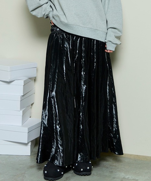 MAISON SPECIAL(メゾンスペシャル)の「Metallic Flare Skirt / メタリックフレアスカート(スカート・レディース・ブラック/シルバー/ブラウン・38/36)」の2枚目の写真