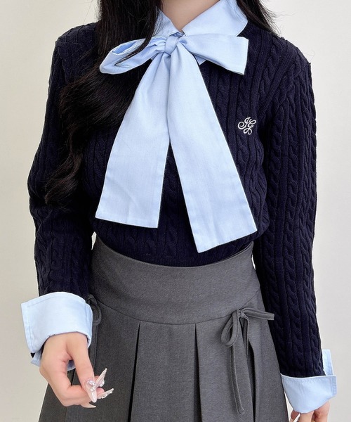 ボウタイシャツドッキングケーブルニット（ニット/セーター）｜INGNI