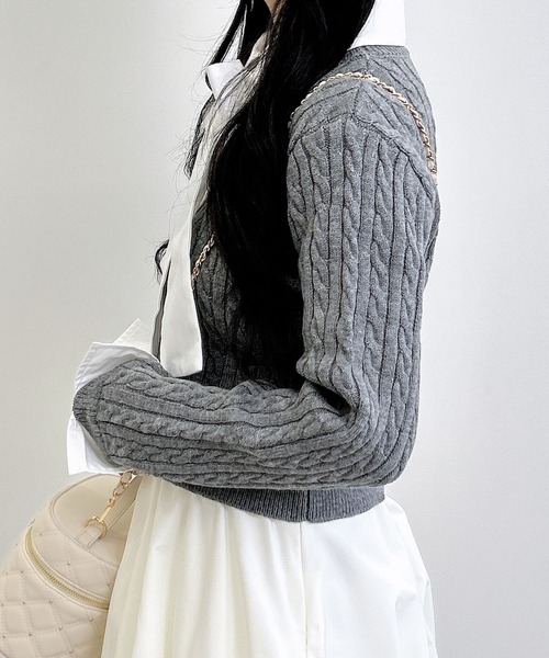 INGNI（イング）の「ボウタイシャツドッキングケーブルニット（ニット/セーター・レディース・ネイビー系8/グレー×ホワイト/ワイン系2・M）」の6枚目の写真