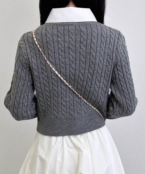 INGNI（イング）の「ボウタイシャツドッキングケーブルニット（ニット/セーター・レディース・ネイビー系8/グレー×ホワイト/ワイン系2・M）」の7枚目の写真