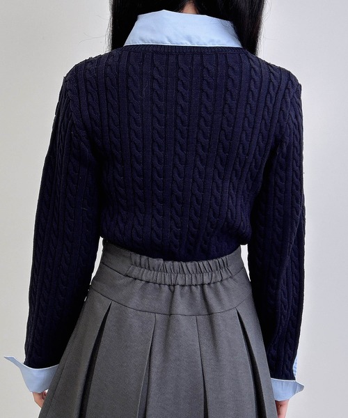 INGNI（イング）の「ボウタイシャツドッキングケーブルニット（ニット/セーター・レディース・ネイビー系8/グレー×ホワイト/ワイン系2・M）」の13枚目の写真